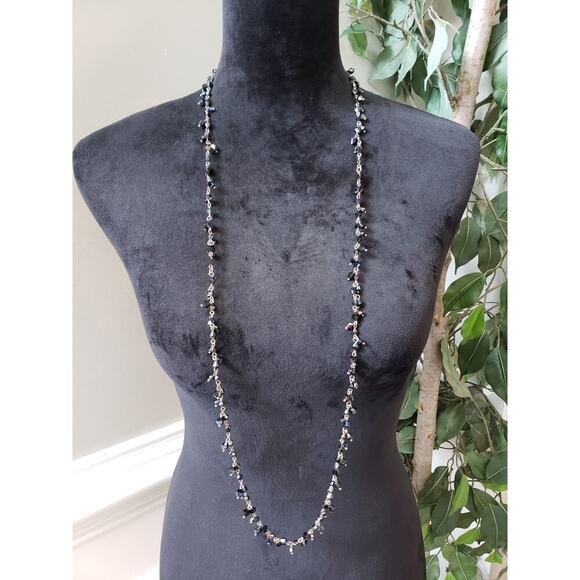 Unbranded Jewelry - Women's Long Black Crystal Beaded Necklace Silver Chain No Clasp Handmade